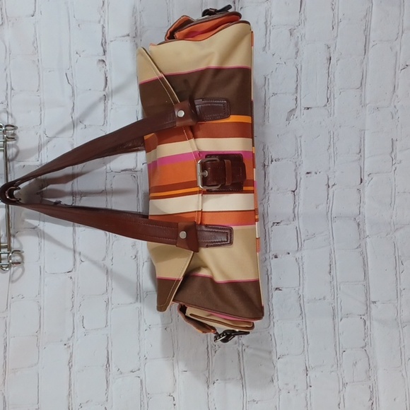Preston & York Handbags - Preston & York Summer Brown‎ Pink Orange Stripped Day  Bag ,Purse 24 Lx9 W